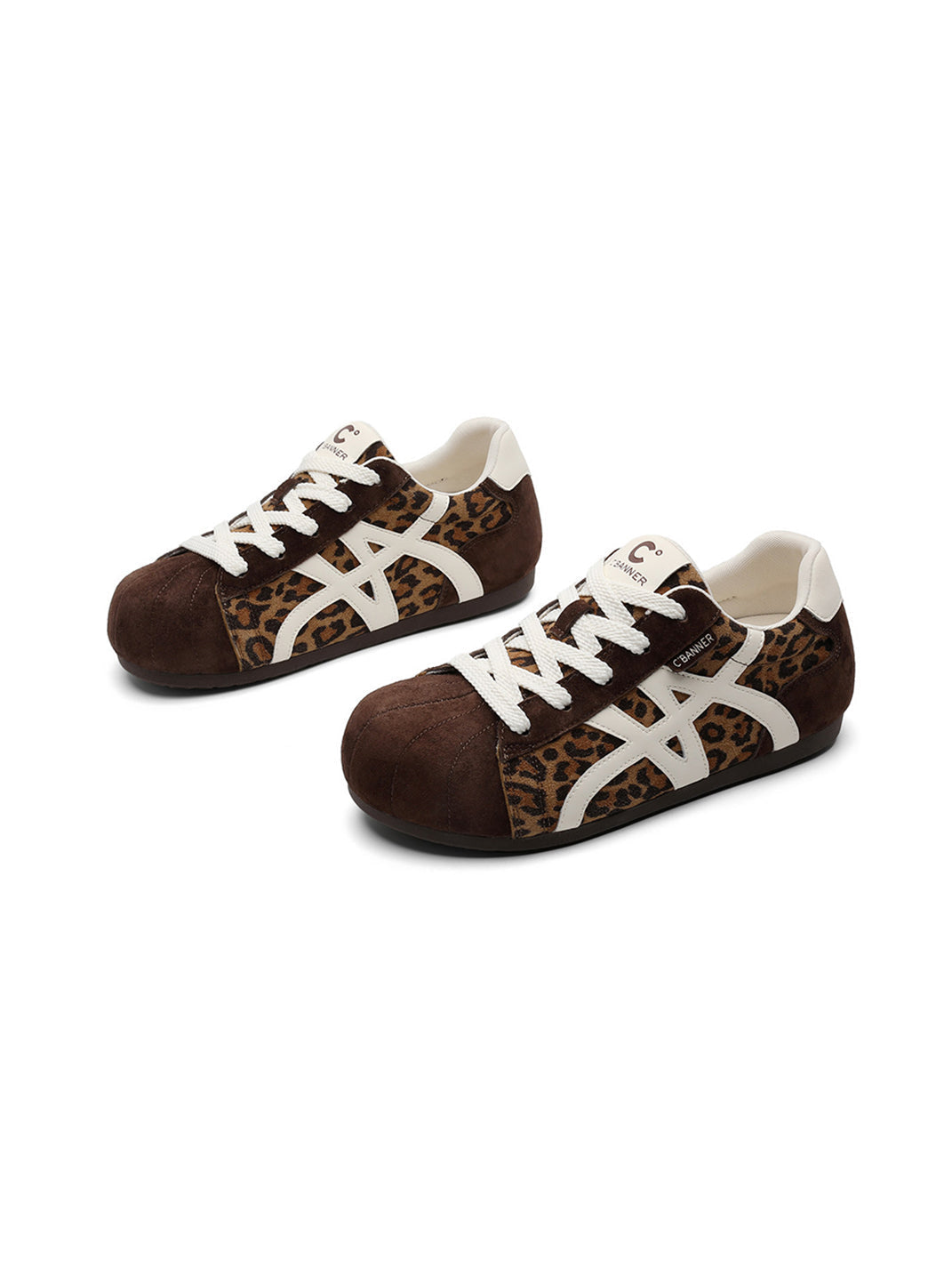 Leopard-Panel Gum-Sole Retro Trainers - Skipkicks