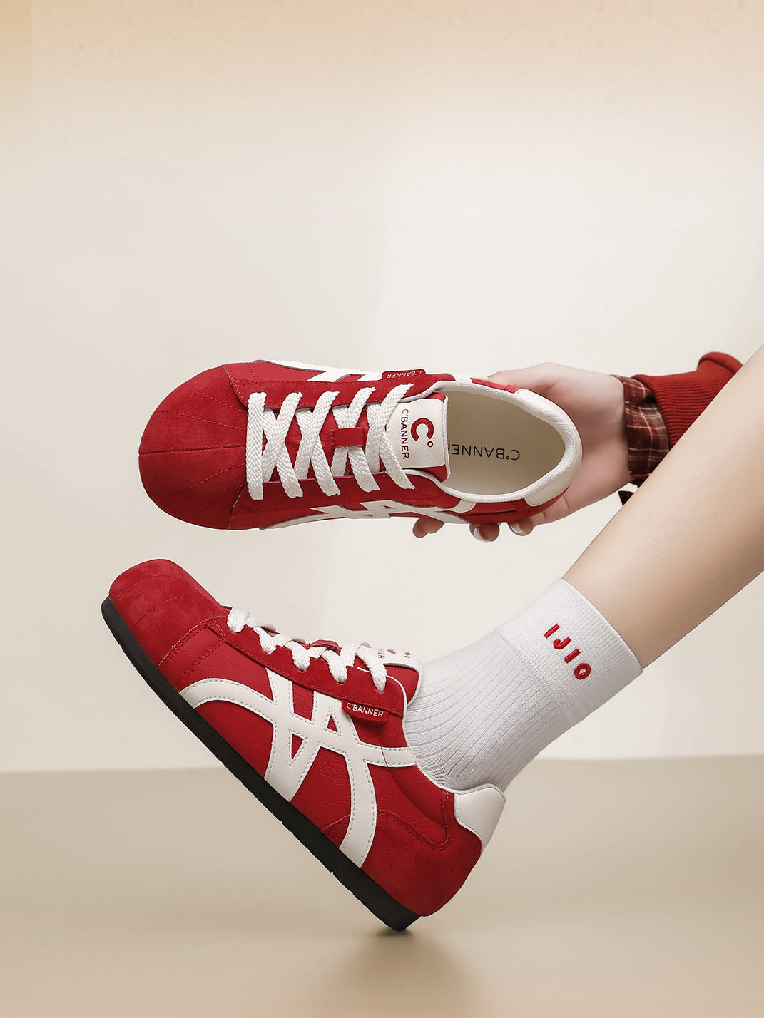 Leopard-Panel Gum-Sole Retro Trainers - Skipkicks