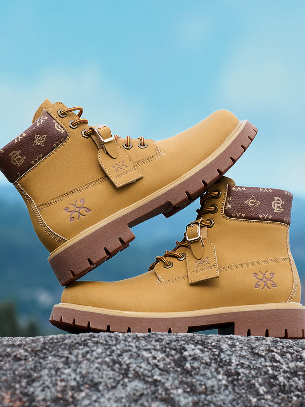Wheat Contrast-Stitch Lug-Sole Work Boots - Skipkicks