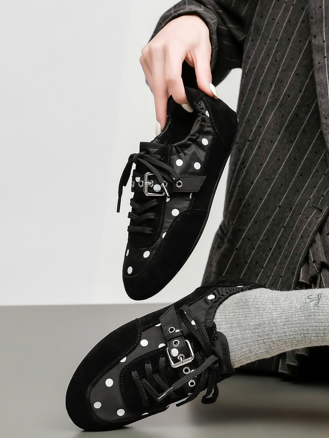 Polka-Dot Strap Low-Profile Ballet Sneakers - Skipkicks