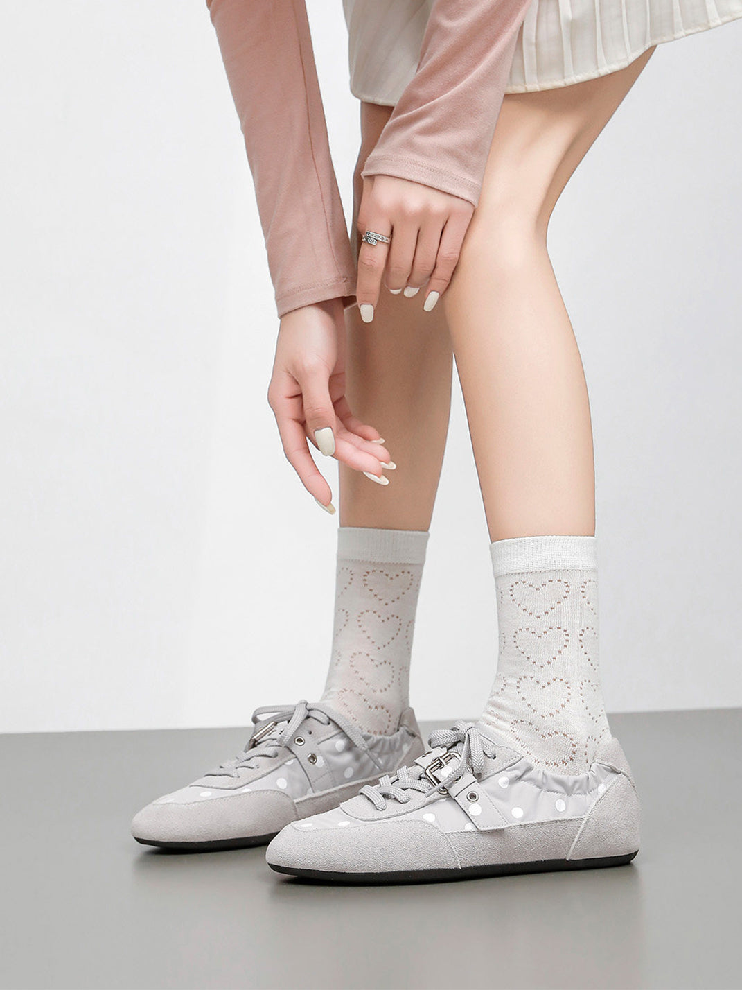 Polka-Dot Strap Low-Profile Ballet Sneakers - Skipkicks