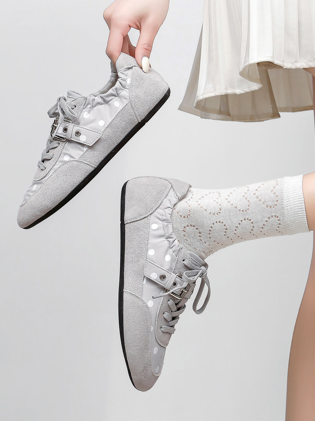 Polka-Dot Strap Low-Profile Ballet Sneakers - Skipkicks