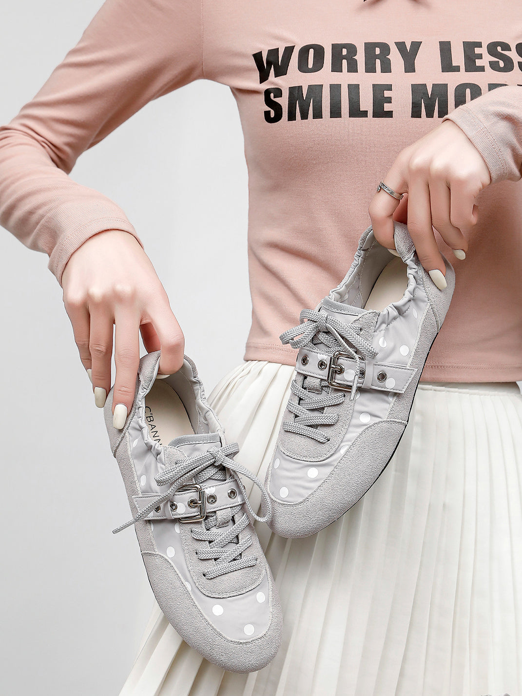 Polka-Dot Strap Low-Profile Ballet Sneakers - Skipkicks