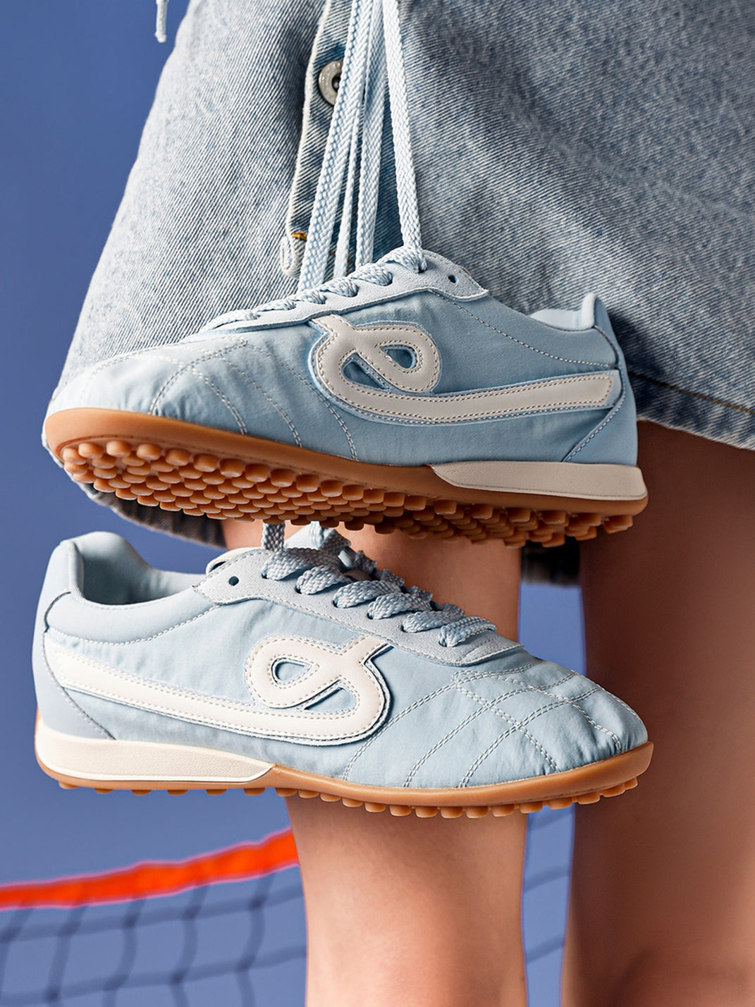 Sky Blue Quilted-Panel Gum-Sole Sneakers - Skipkicks