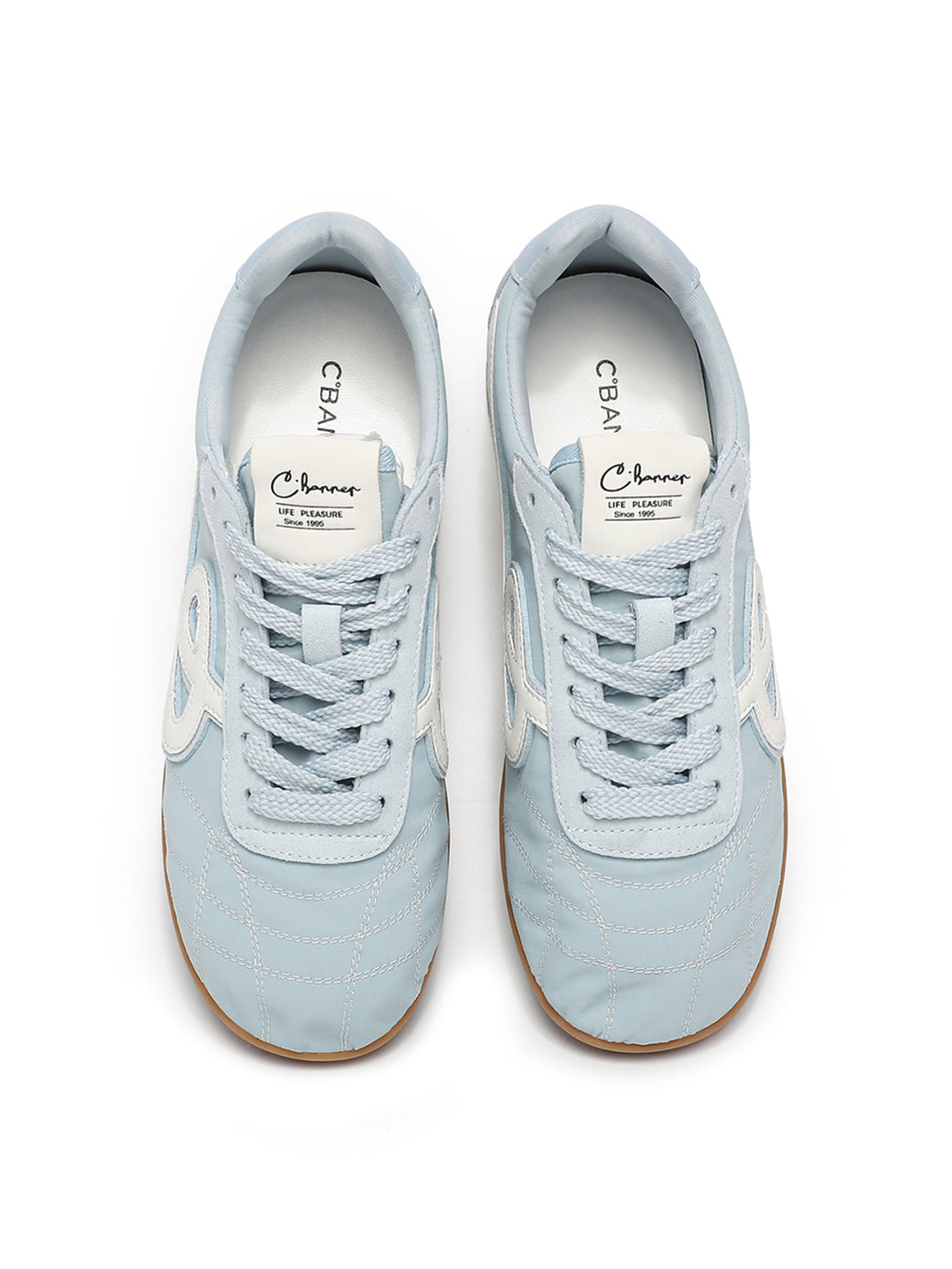 Sky Blue Quilted-Panel Gum-Sole Sneakers - Skipkicks