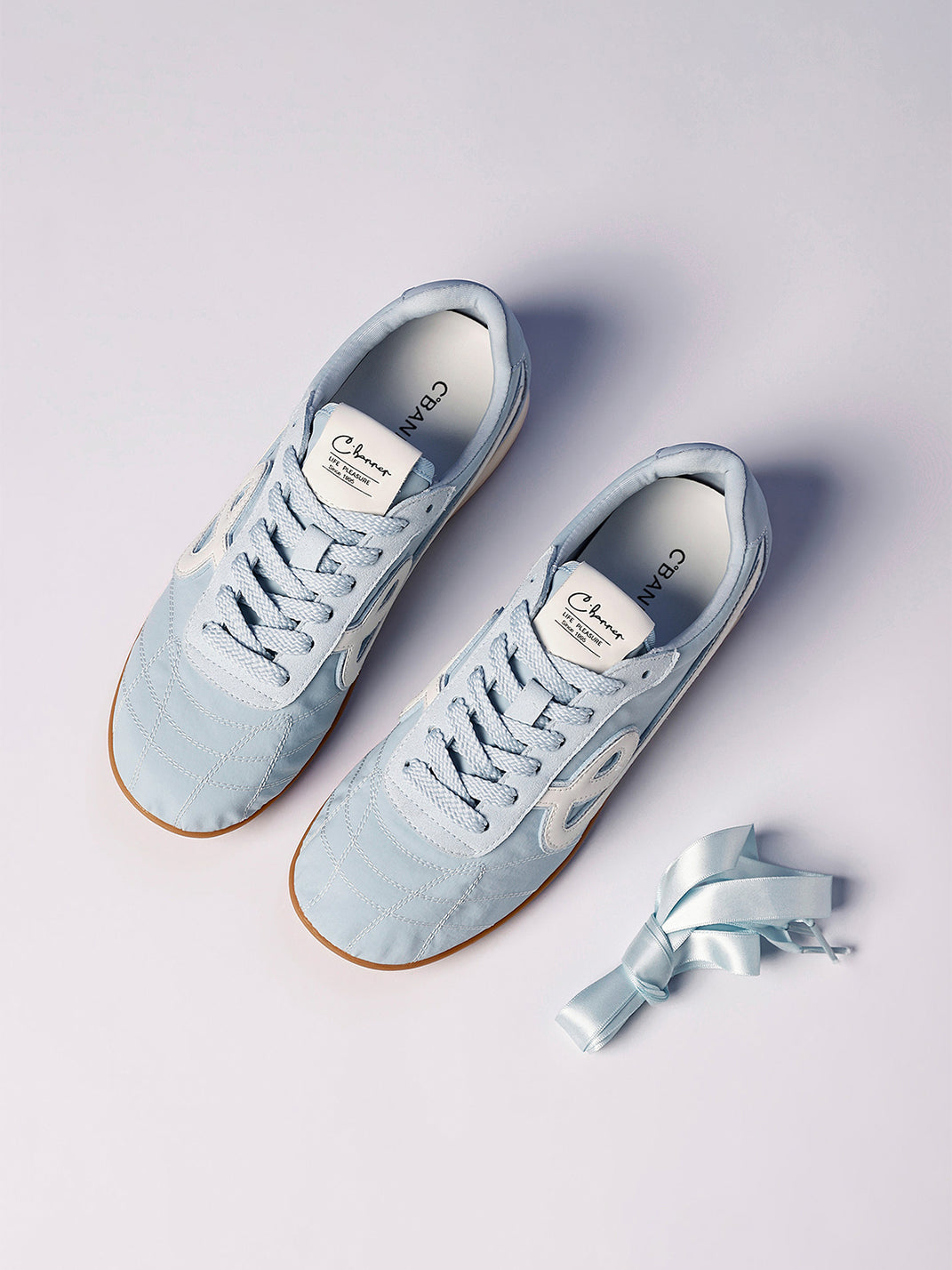 Sky Blue Quilted-Panel Gum-Sole Sneakers - Skipkicks