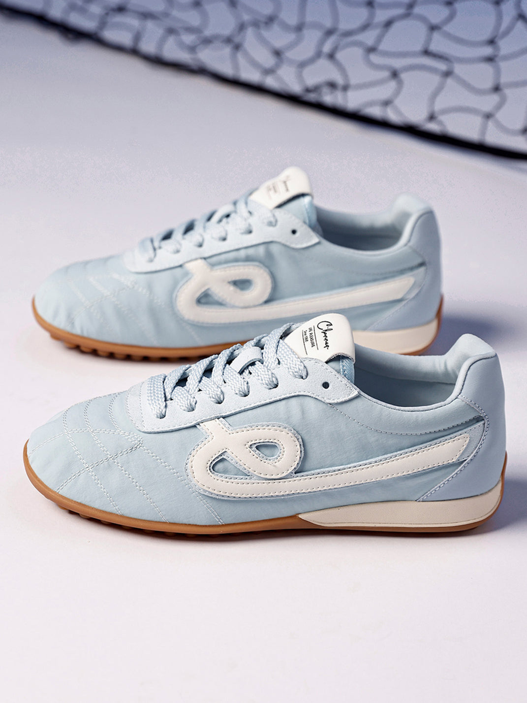 Sky Blue Quilted-Panel Gum-Sole Sneakers - Skipkicks