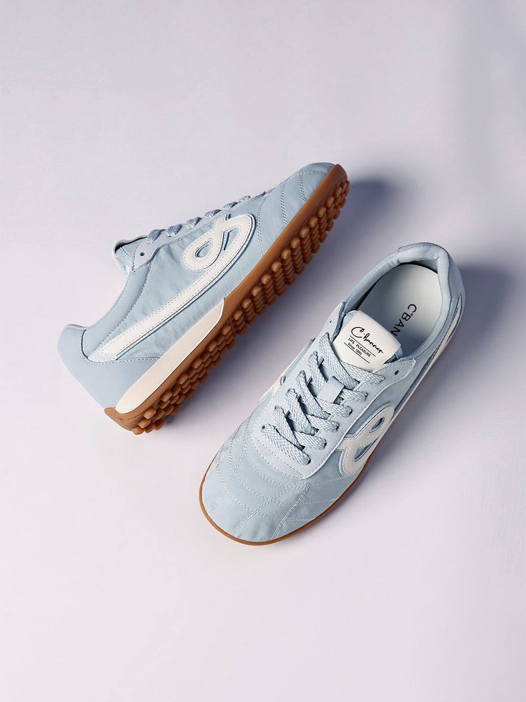 Sky Blue Quilted-Panel Gum-Sole Sneakers - Skipkicks