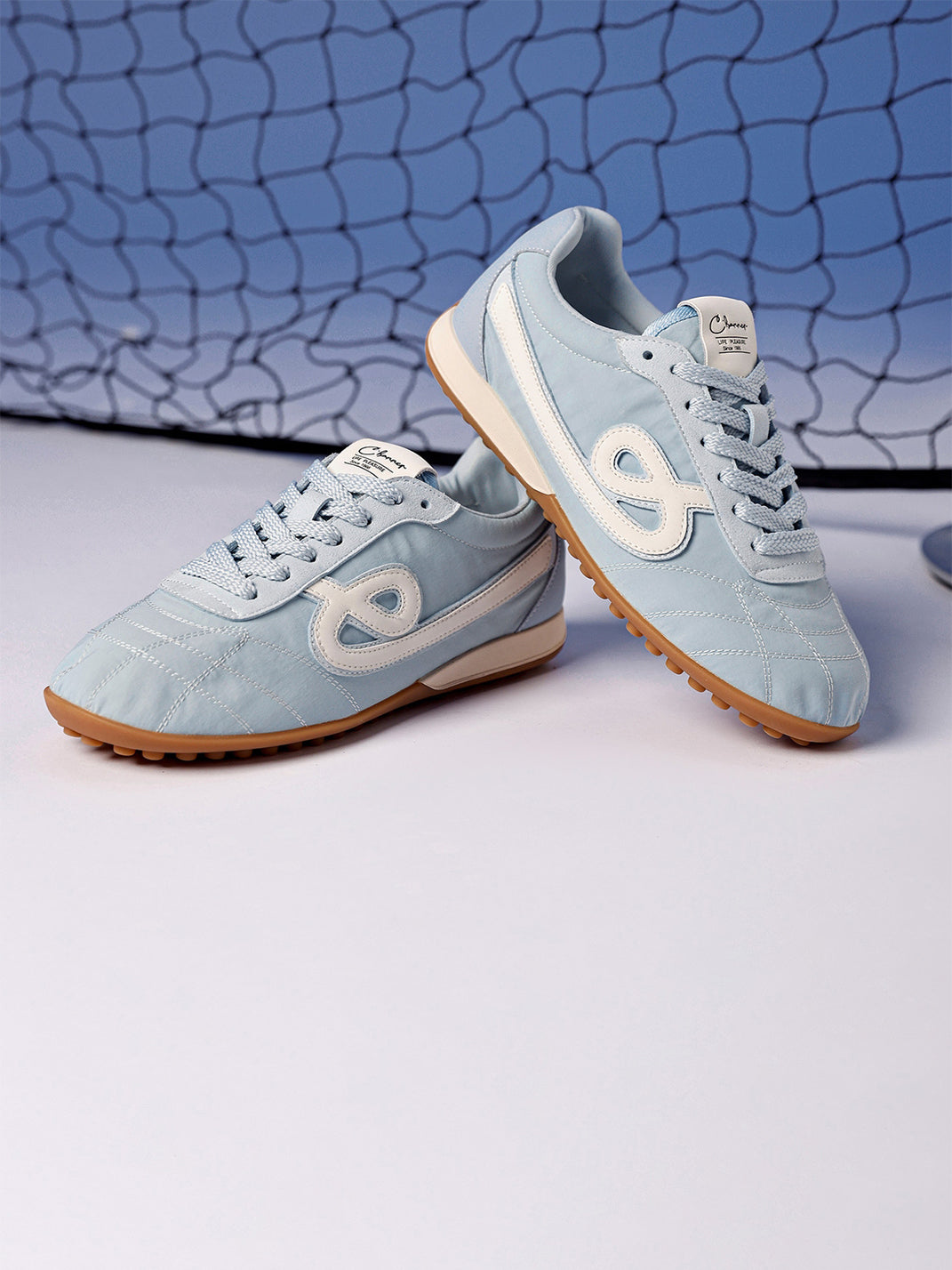 Sky Blue Quilted-Panel Gum-Sole Sneakers - Skipkicks