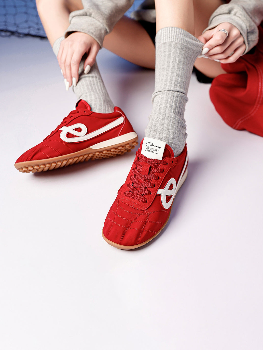 Crimson Quilted-Panel Gum-Sole Sneakers - Skipkicks