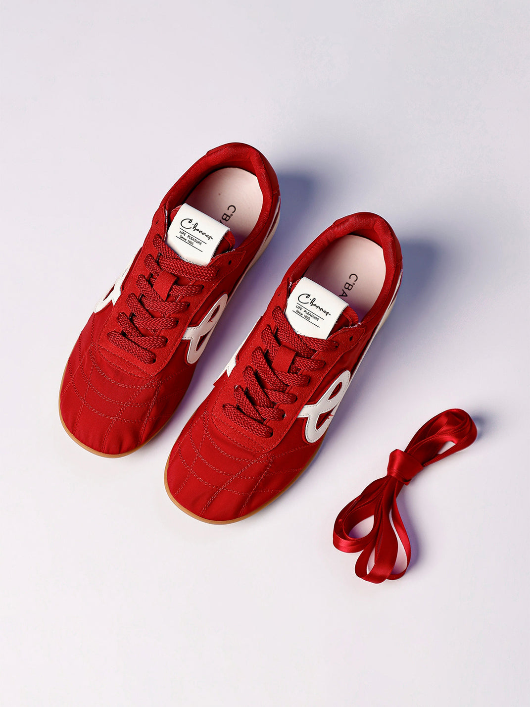 Crimson Quilted-Panel Gum-Sole Sneakers - Skipkicks