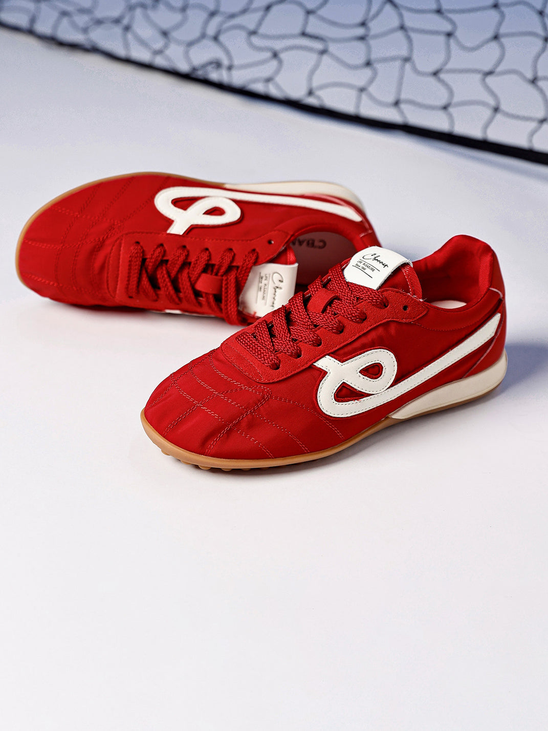 Crimson Quilted-Panel Gum-Sole Sneakers - Skipkicks