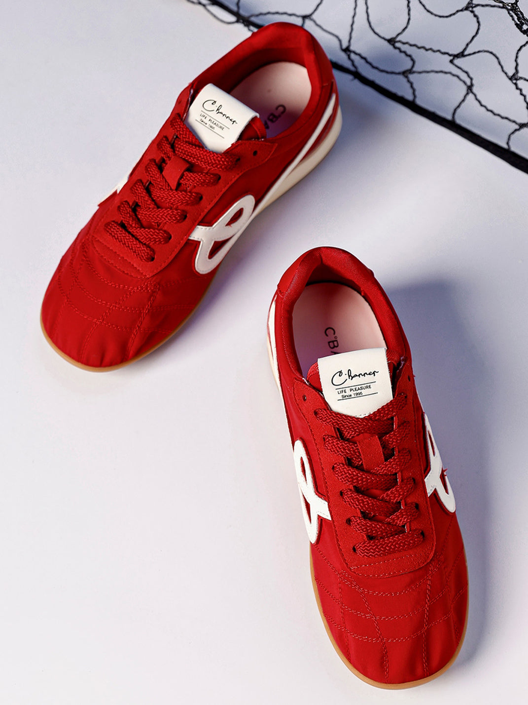 Crimson Quilted-Panel Gum-Sole Sneakers - Skipkicks