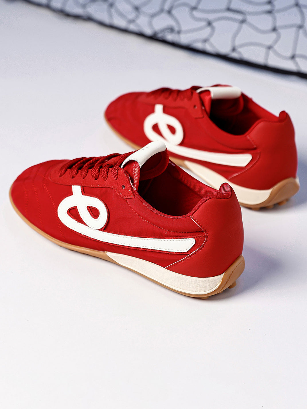 Crimson Quilted-Panel Gum-Sole Sneakers - Skipkicks