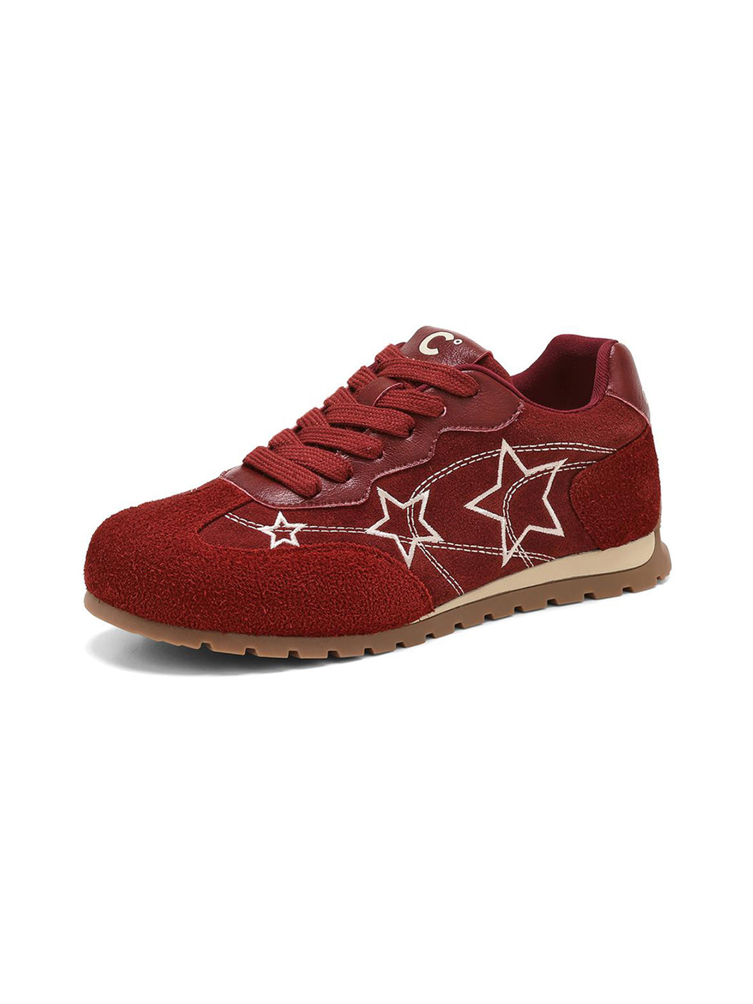 Burgundy Star-Outline Retro Low-Top Sneakers - Skipkicks