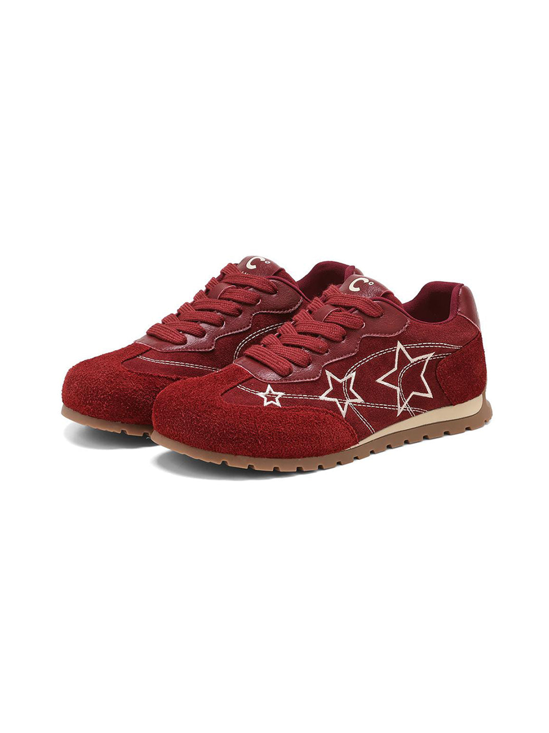 Burgundy Star-Outline Retro Low-Top Sneakers - Skipkicks