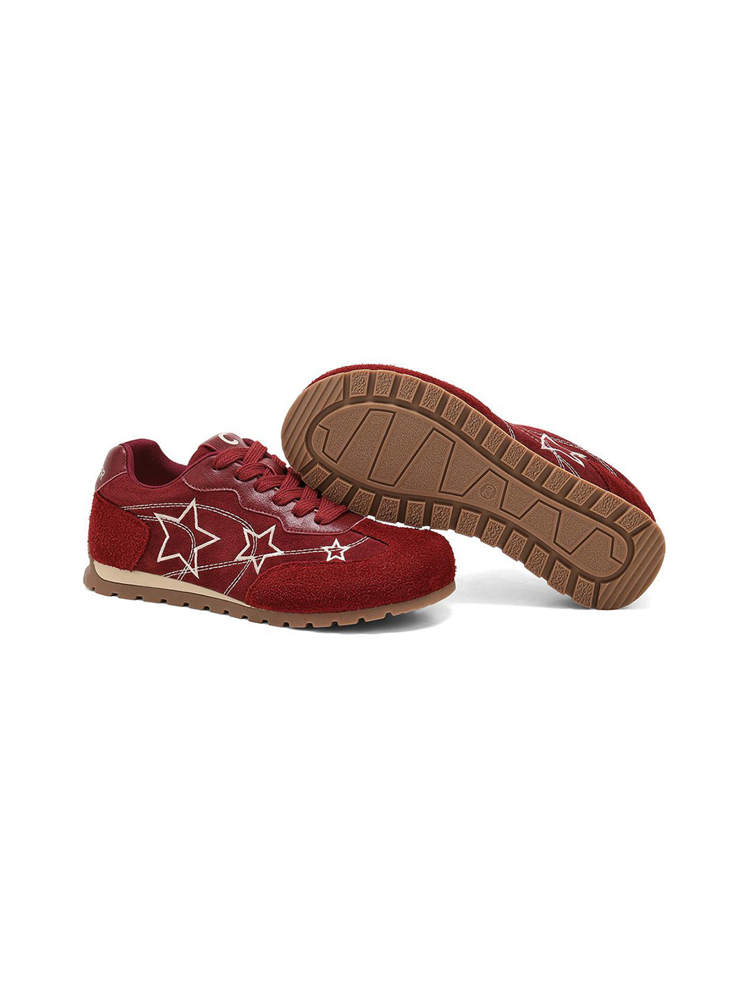 Burgundy Star-Outline Retro Low-Top Sneakers - Skipkicks