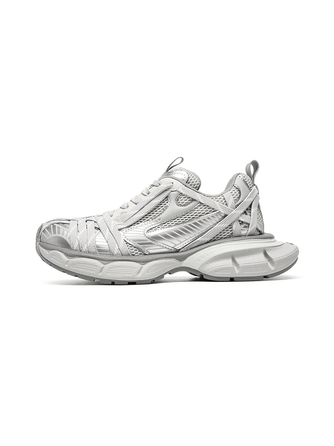 Silver Layered-Mesh Chunky Runner Sneakers - Skipkicks