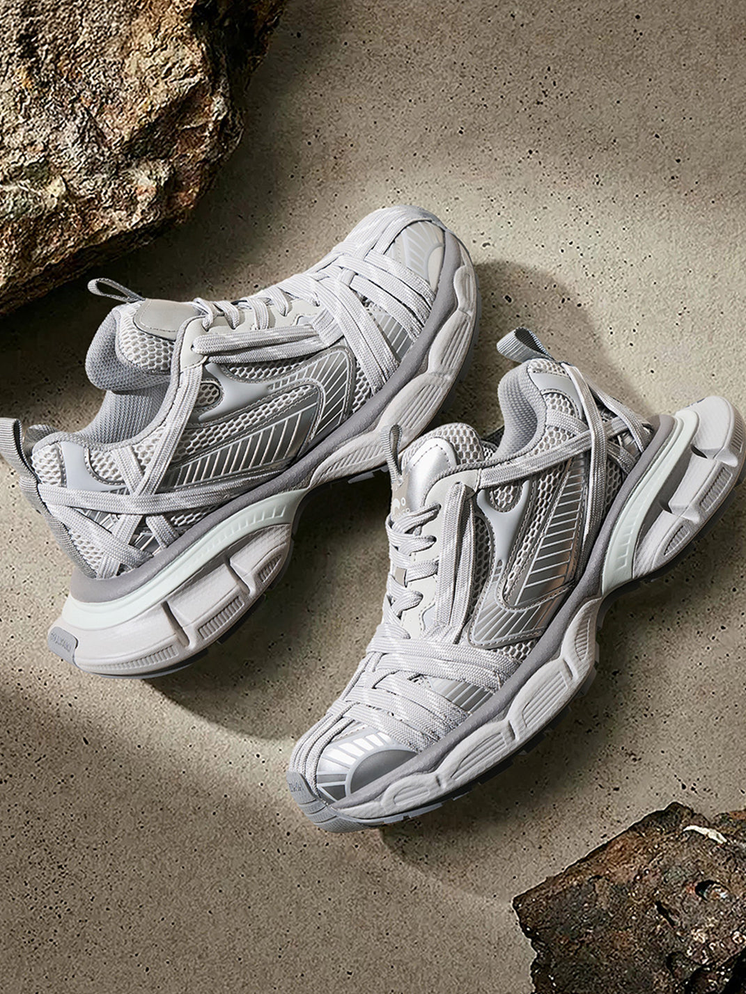 Silver Layered-Mesh Chunky Runner Sneakers - Skipkicks