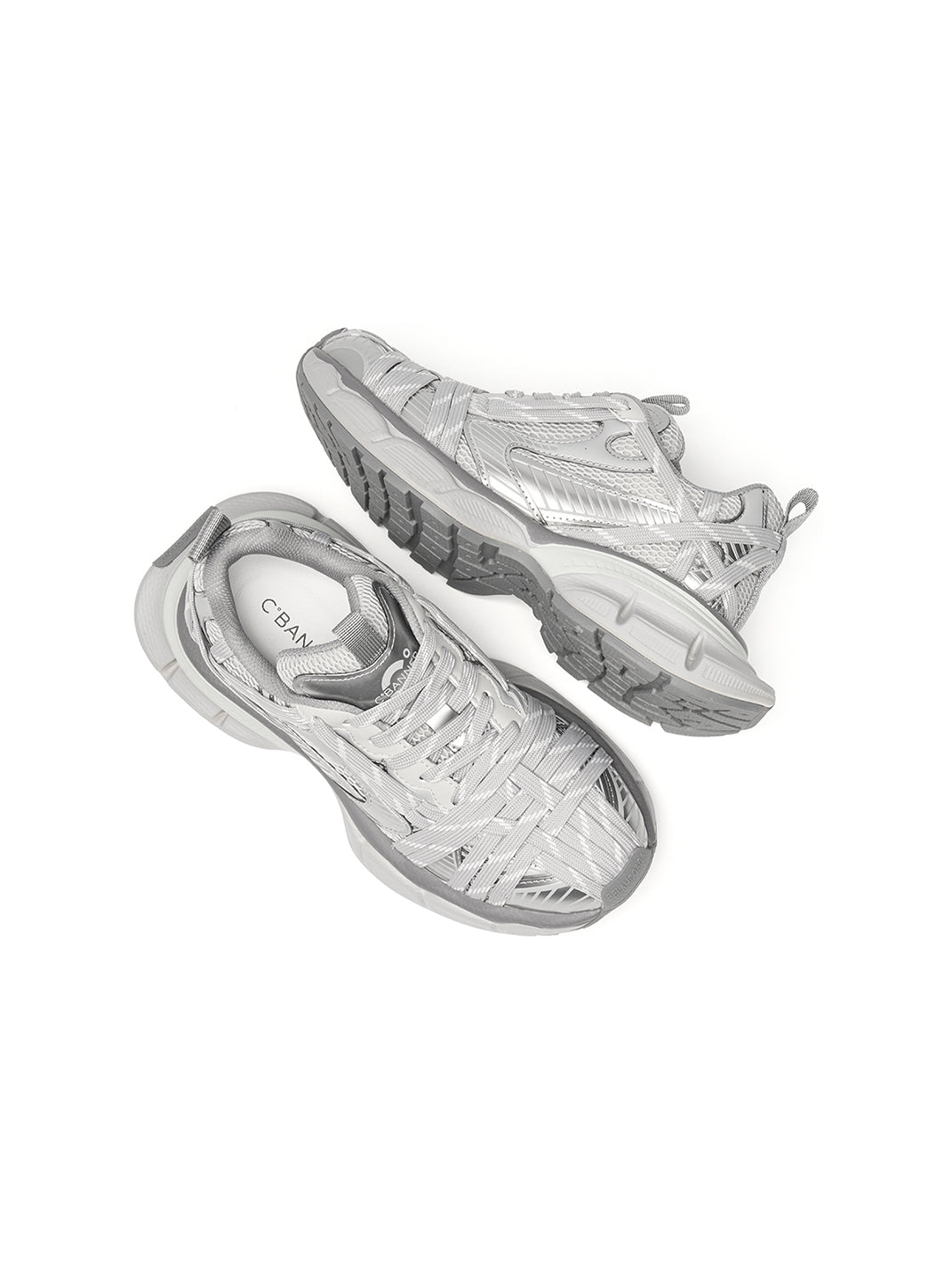 Silver Layered-Mesh Chunky Runner Sneakers - Skipkicks