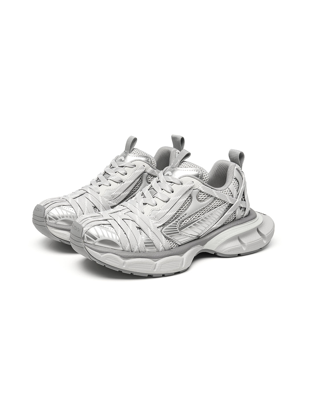 Silver Layered-Mesh Chunky Runner Sneakers - Skipkicks