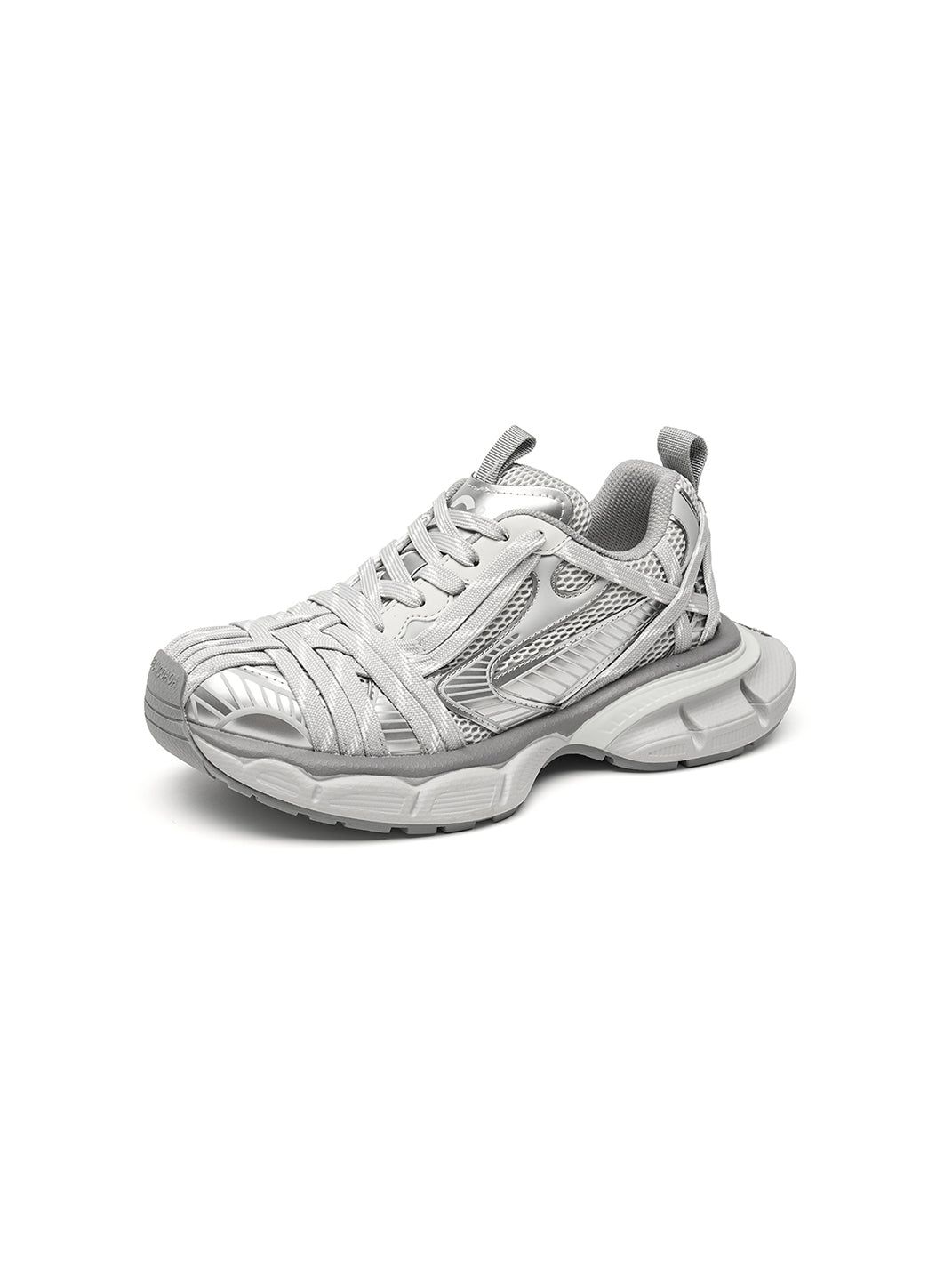 Silver Layered-Mesh Chunky Runner Sneakers - Skipkicks