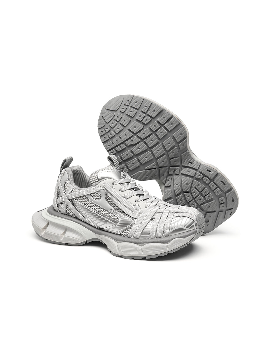 Silver Layered-Mesh Chunky Runner Sneakers - Skipkicks