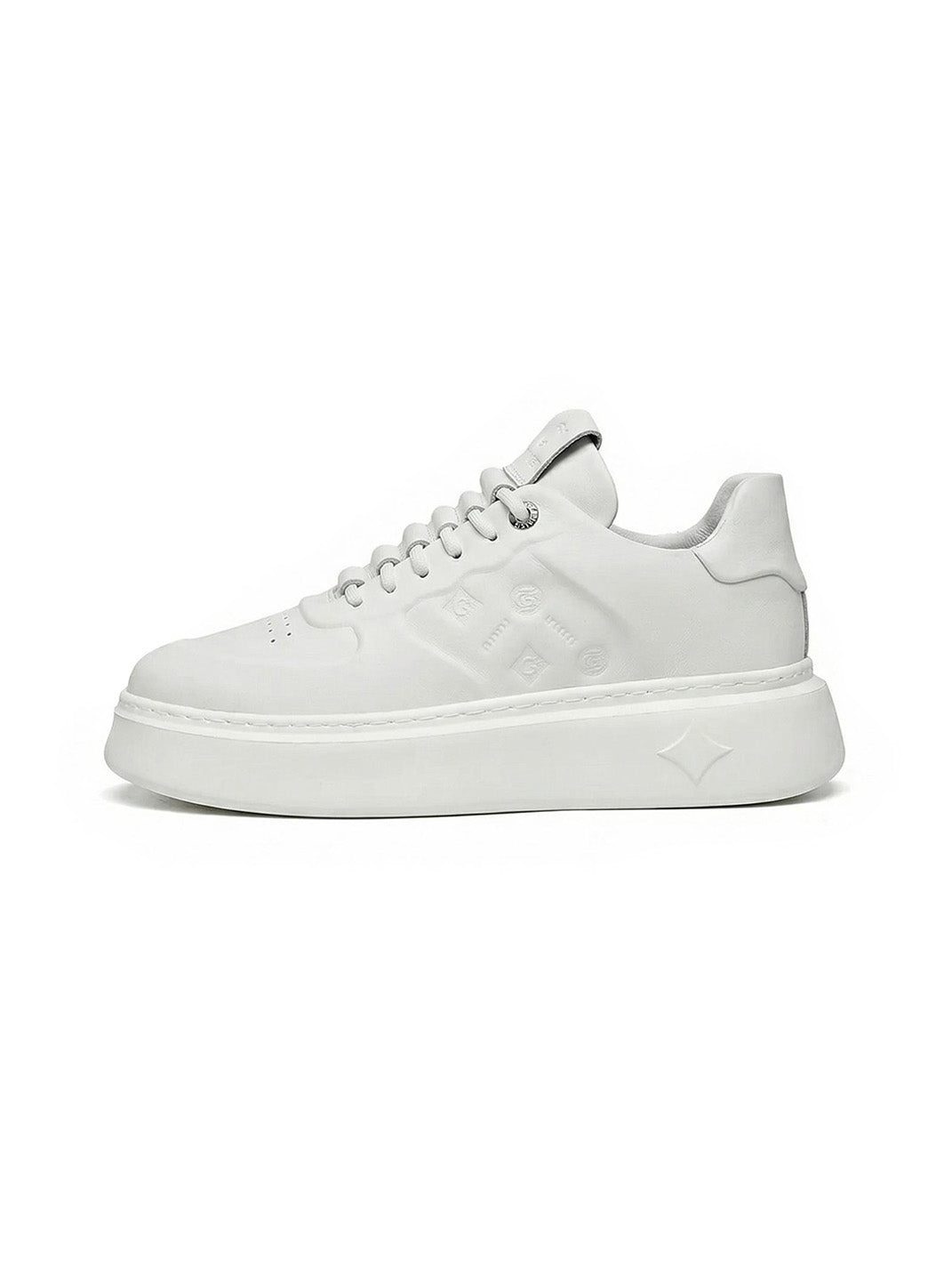 White Monogram-Texture Chunky Platform Sneakers - Skipkicks