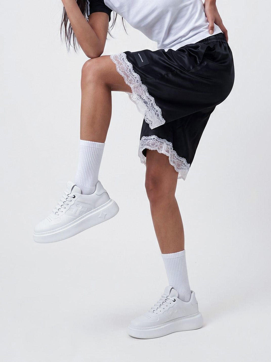 White Monogram-Texture Chunky Platform Sneakers - Skipkicks