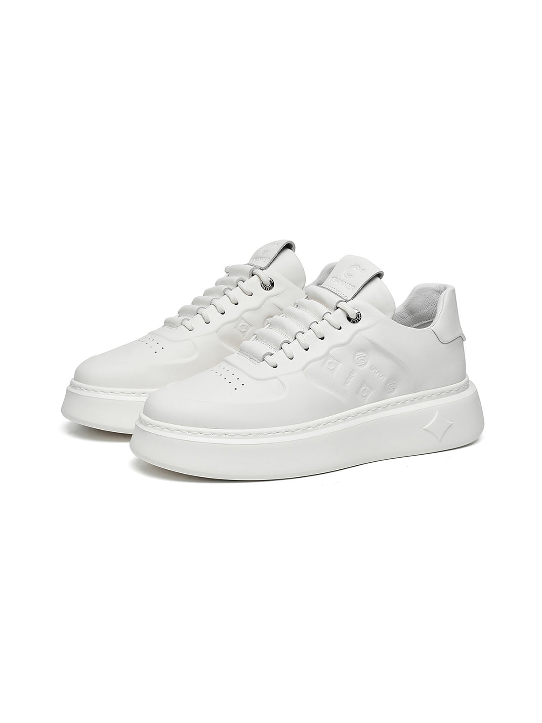 White Monogram-Texture Chunky Platform Sneakers - Skipkicks