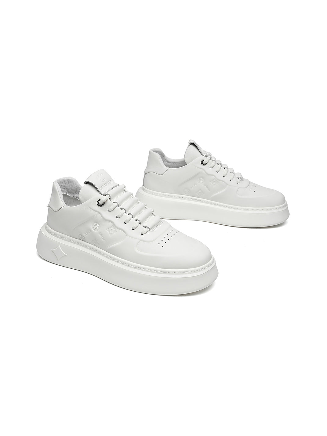 White Monogram-Texture Chunky Platform Sneakers - Skipkicks