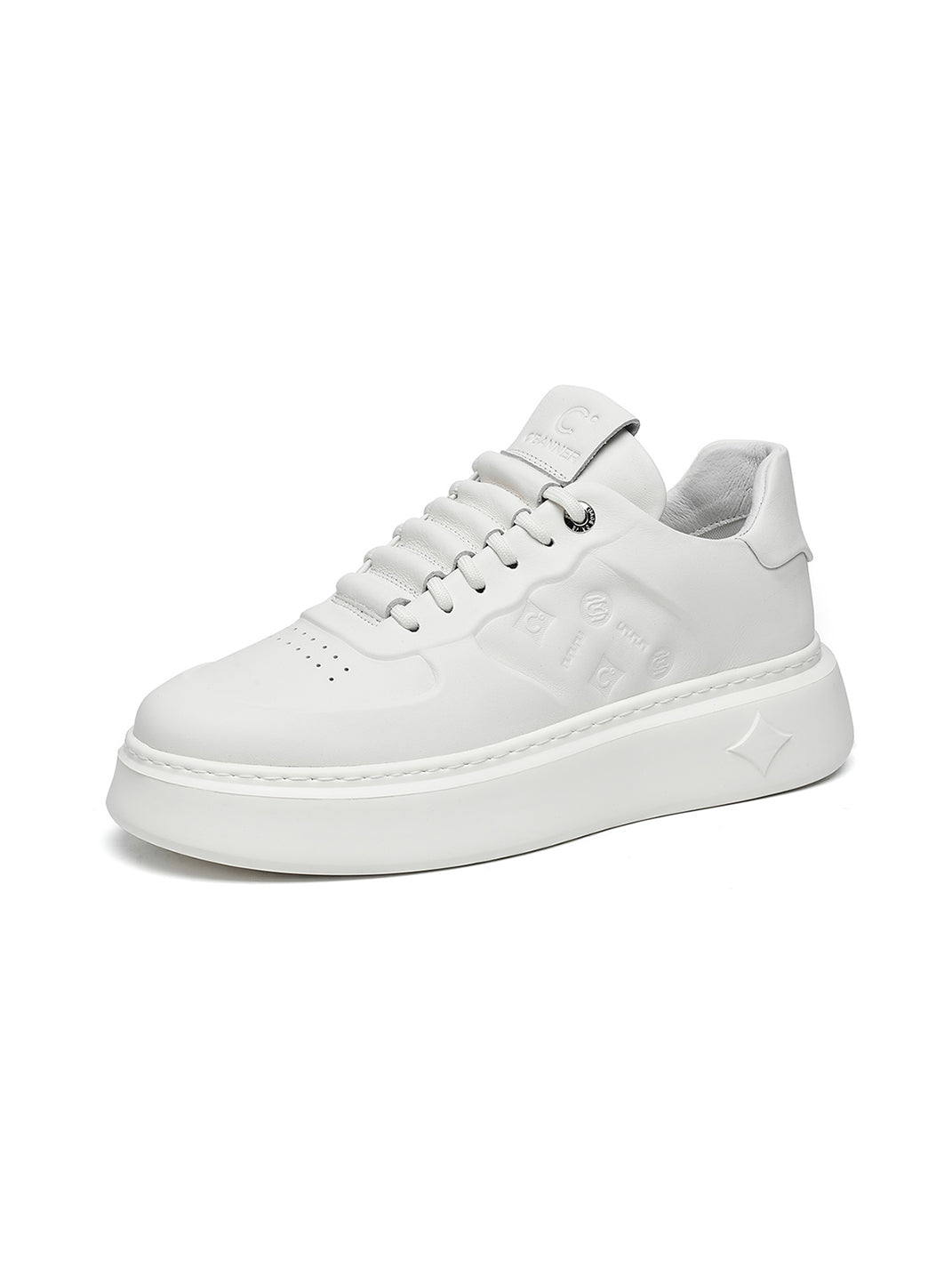 White Monogram-Texture Chunky Platform Sneakers - Skipkicks