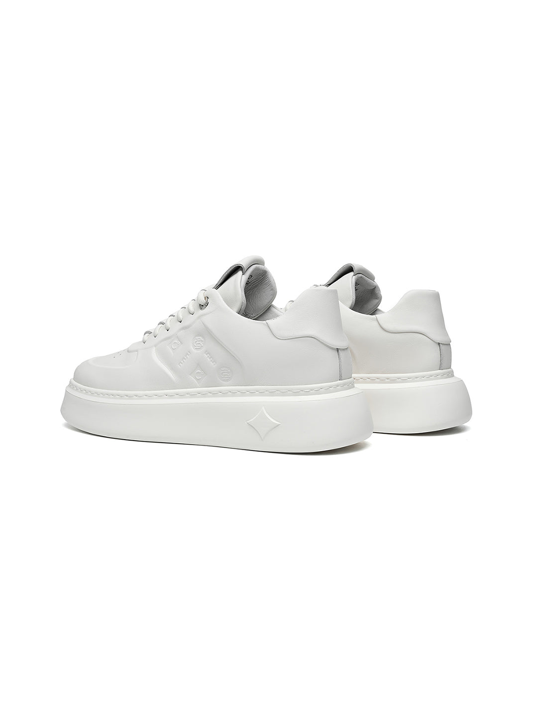 White Monogram-Texture Chunky Platform Sneakers - Skipkicks
