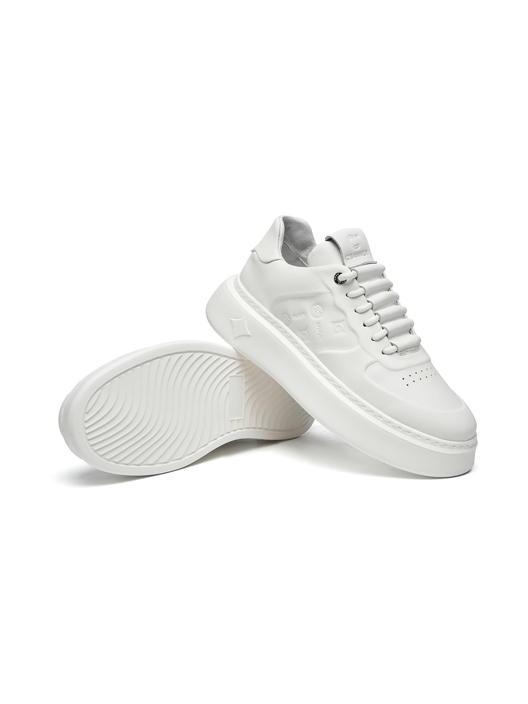 White Monogram-Texture Chunky Platform Sneakers - Skipkicks