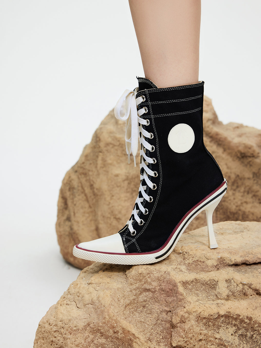 Canvas Lace-Up Stiletto Sneaker Boots - Skipkicks