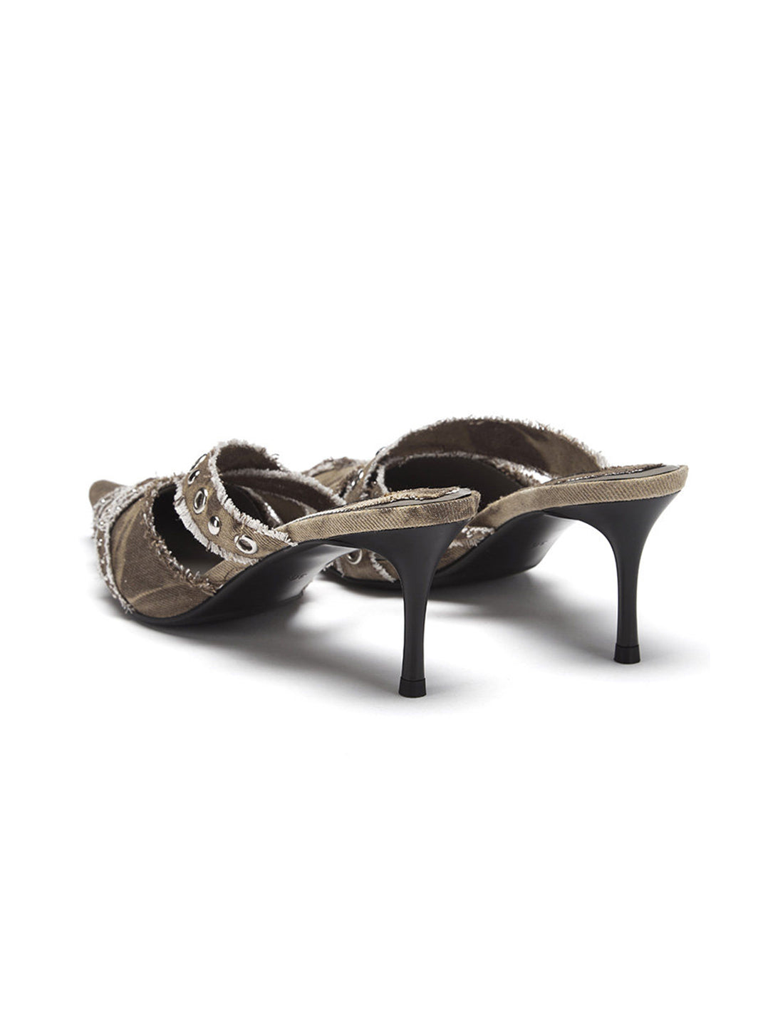 Coffee Crystal-Stud Pointed Mule Heels - Skipkicks