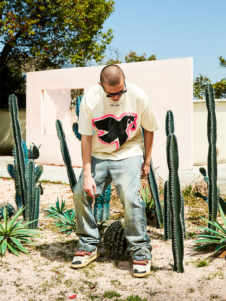 Serene Dove Suede-Finish Foam-Print T-Shirt