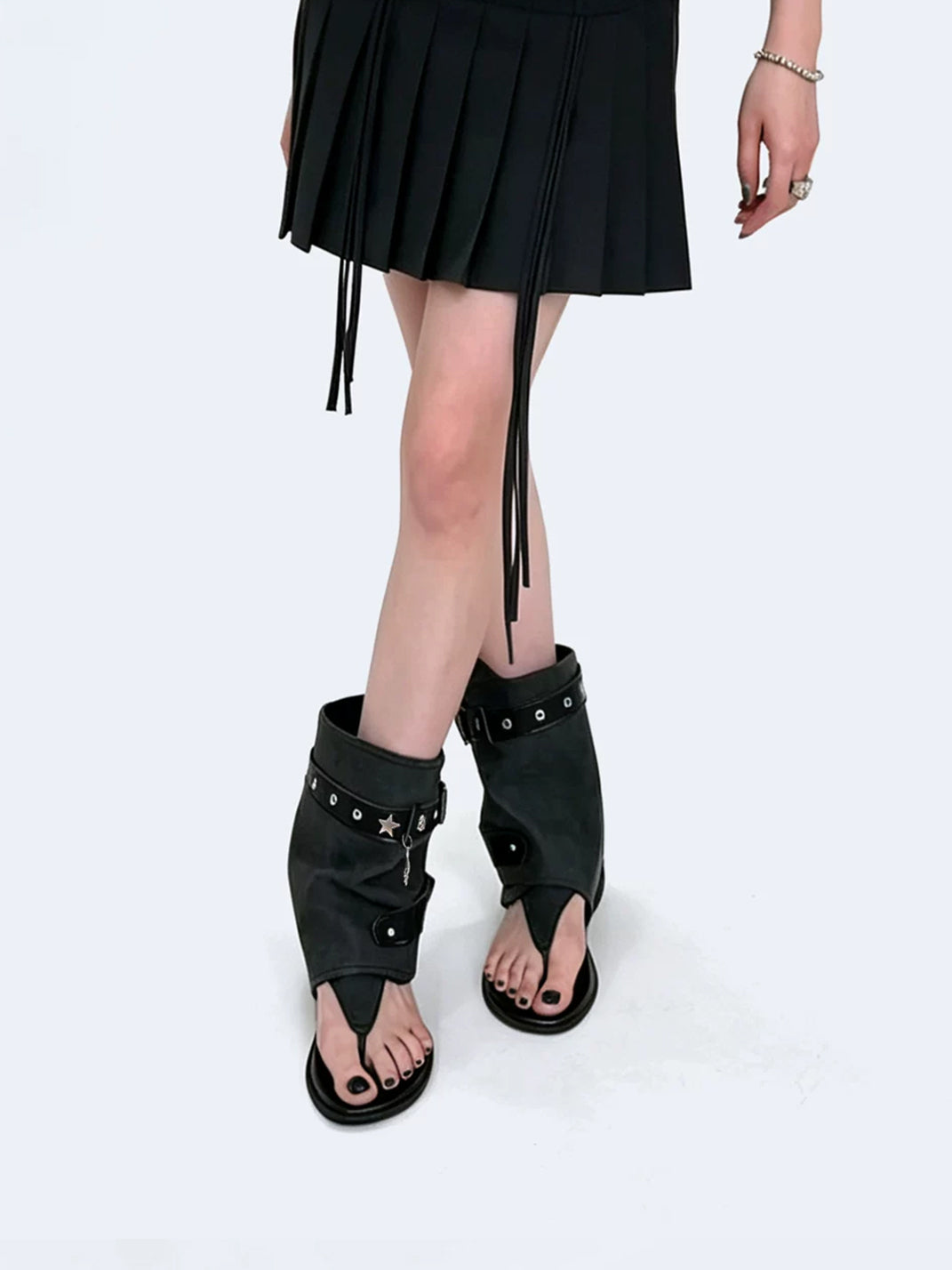 Denim Thong Buckle Ankle Sandal Boots - Skipkicks
