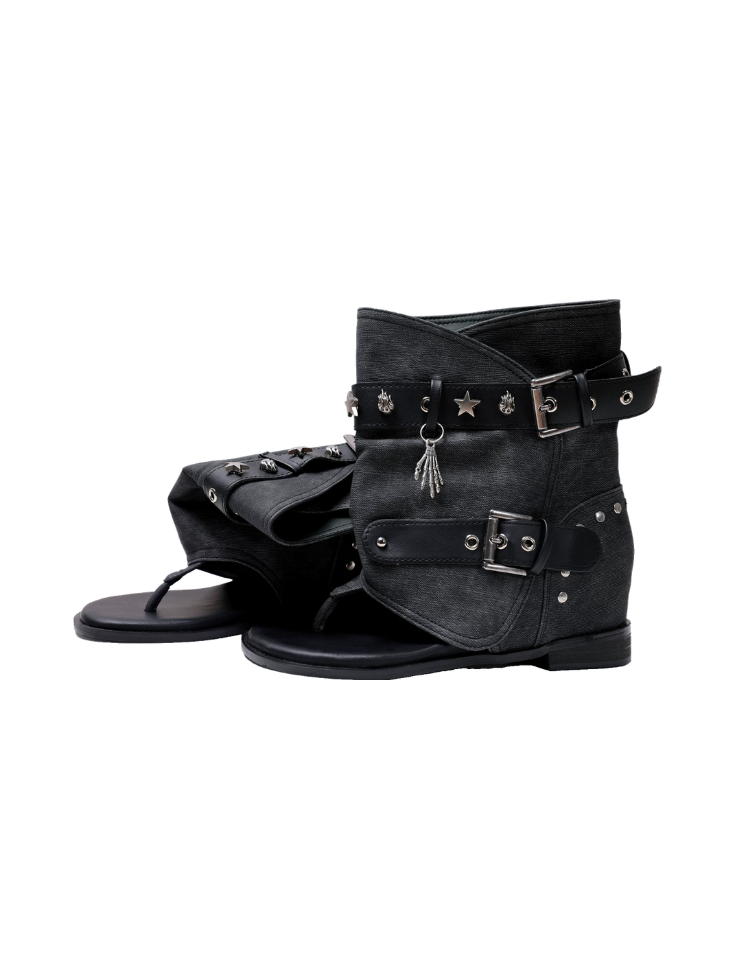 Denim Thong Buckle Ankle Sandal Boots - Skipkicks