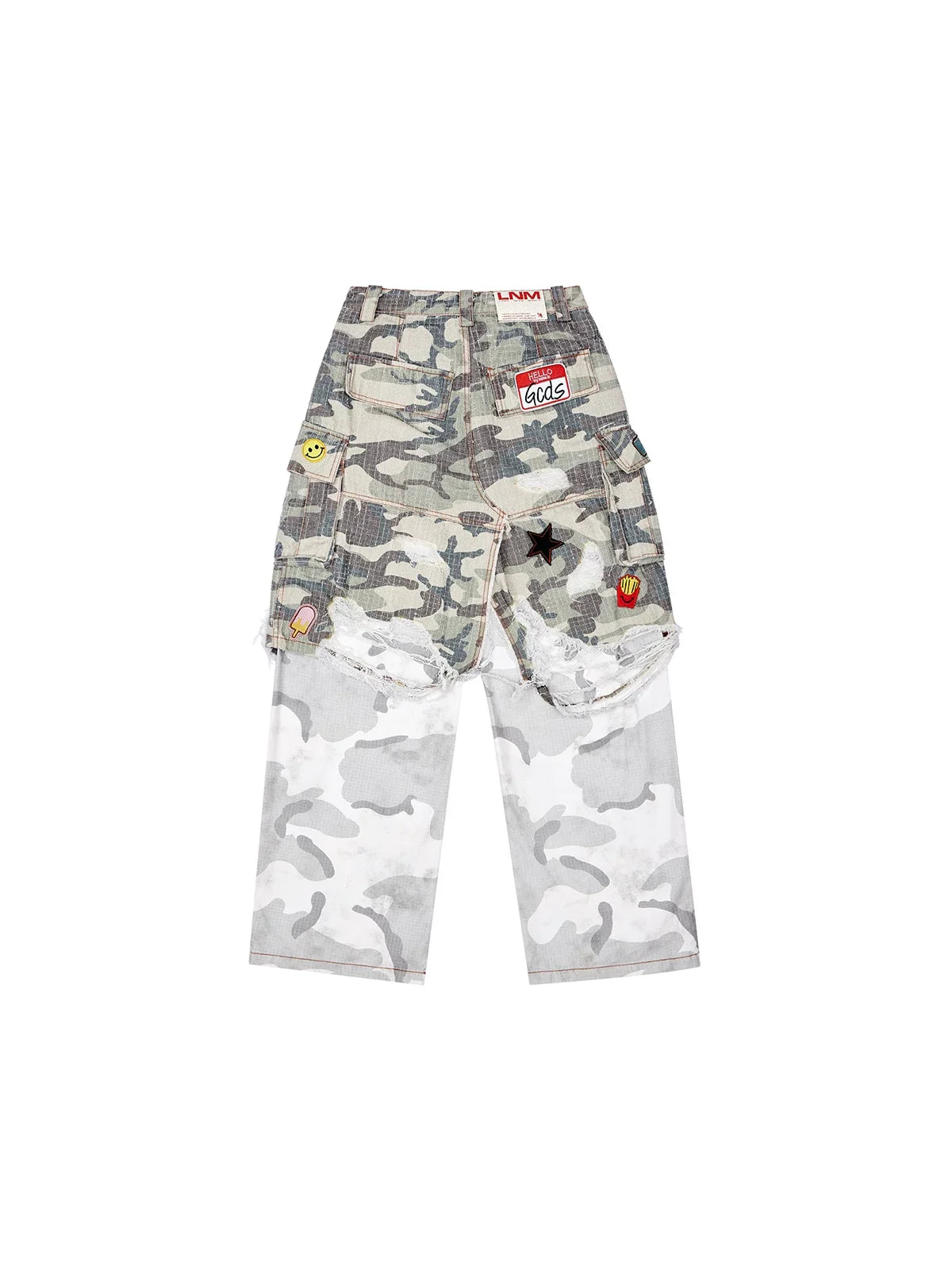 Distressed Patchwork Camo Cargo Pants