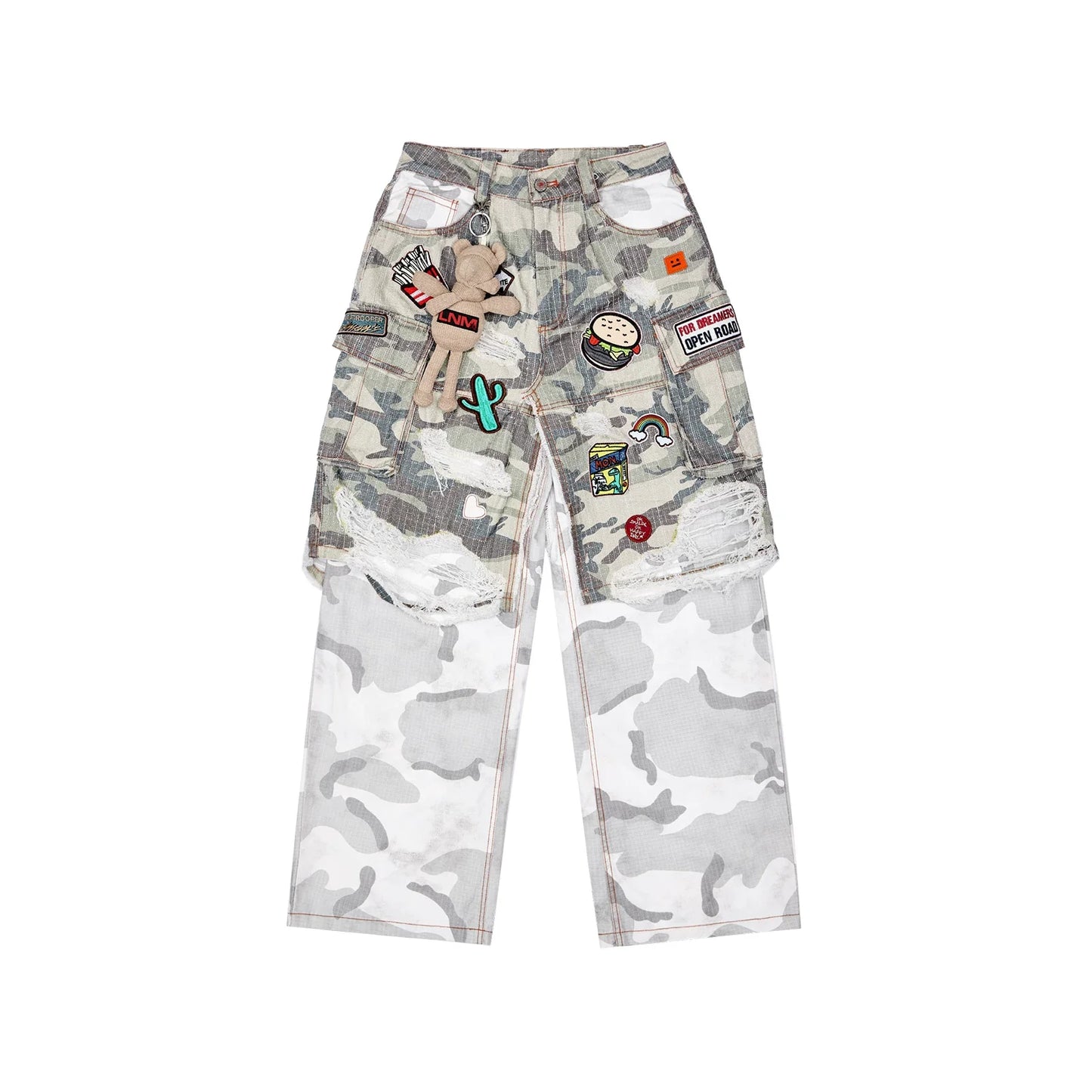 Distressed Patchwork Camo Cargo Pants