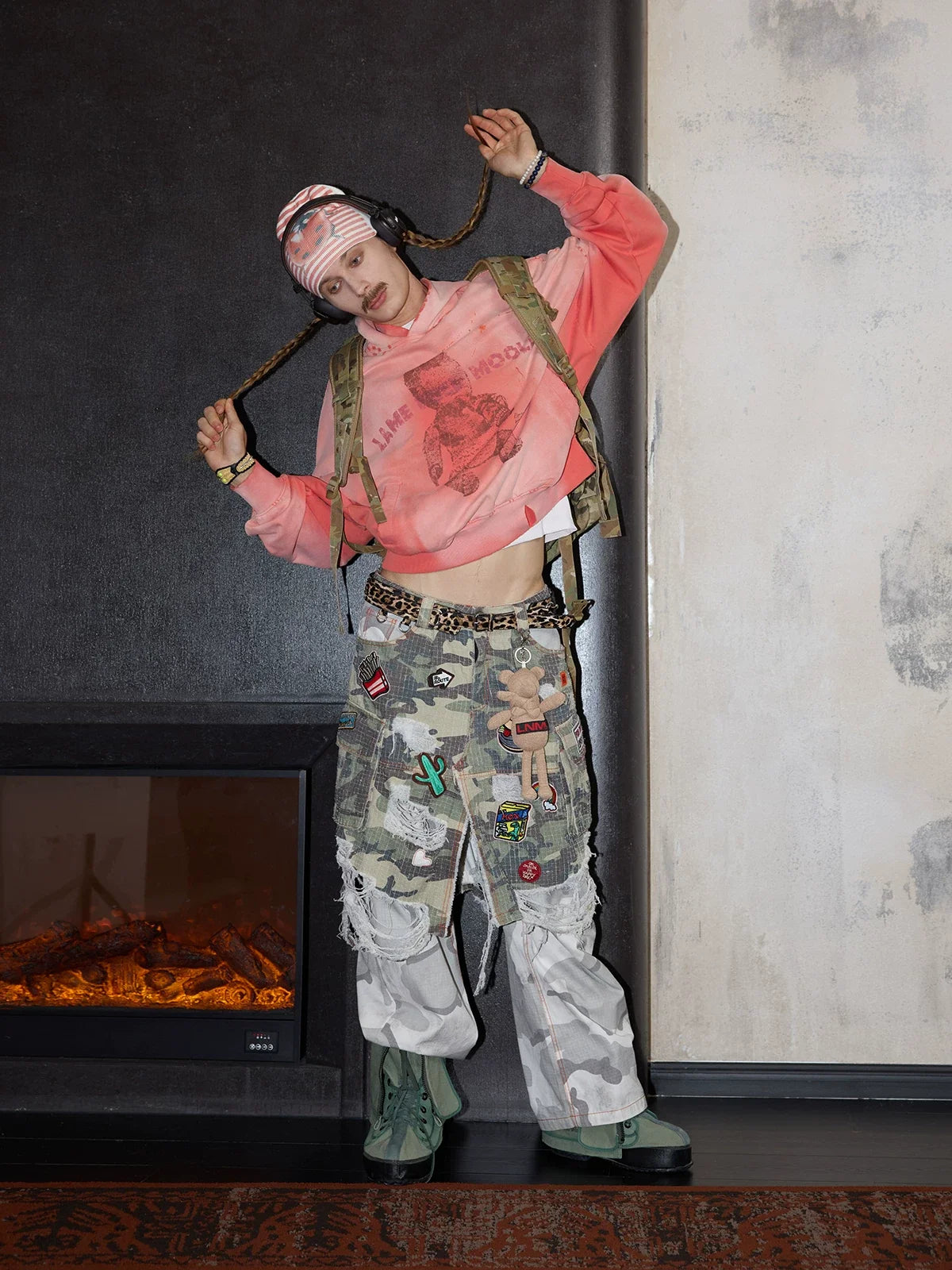 Distressed Patchwork Camo Cargo Pants