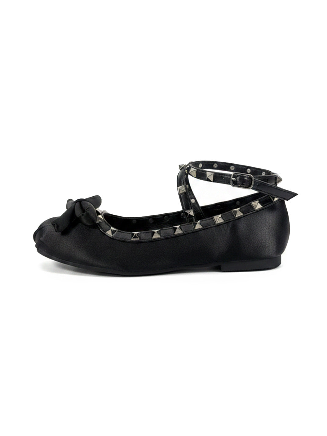 Studded Bow-Lace Satin Ballet Flats - Skipkicks