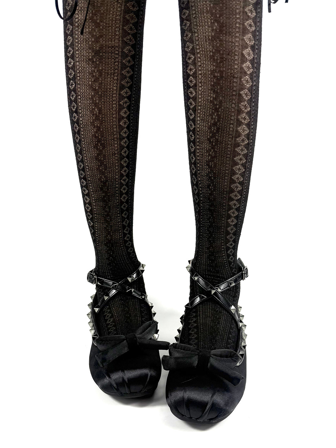 Studded Bow-Lace Satin Ballet Flats - Skipkicks