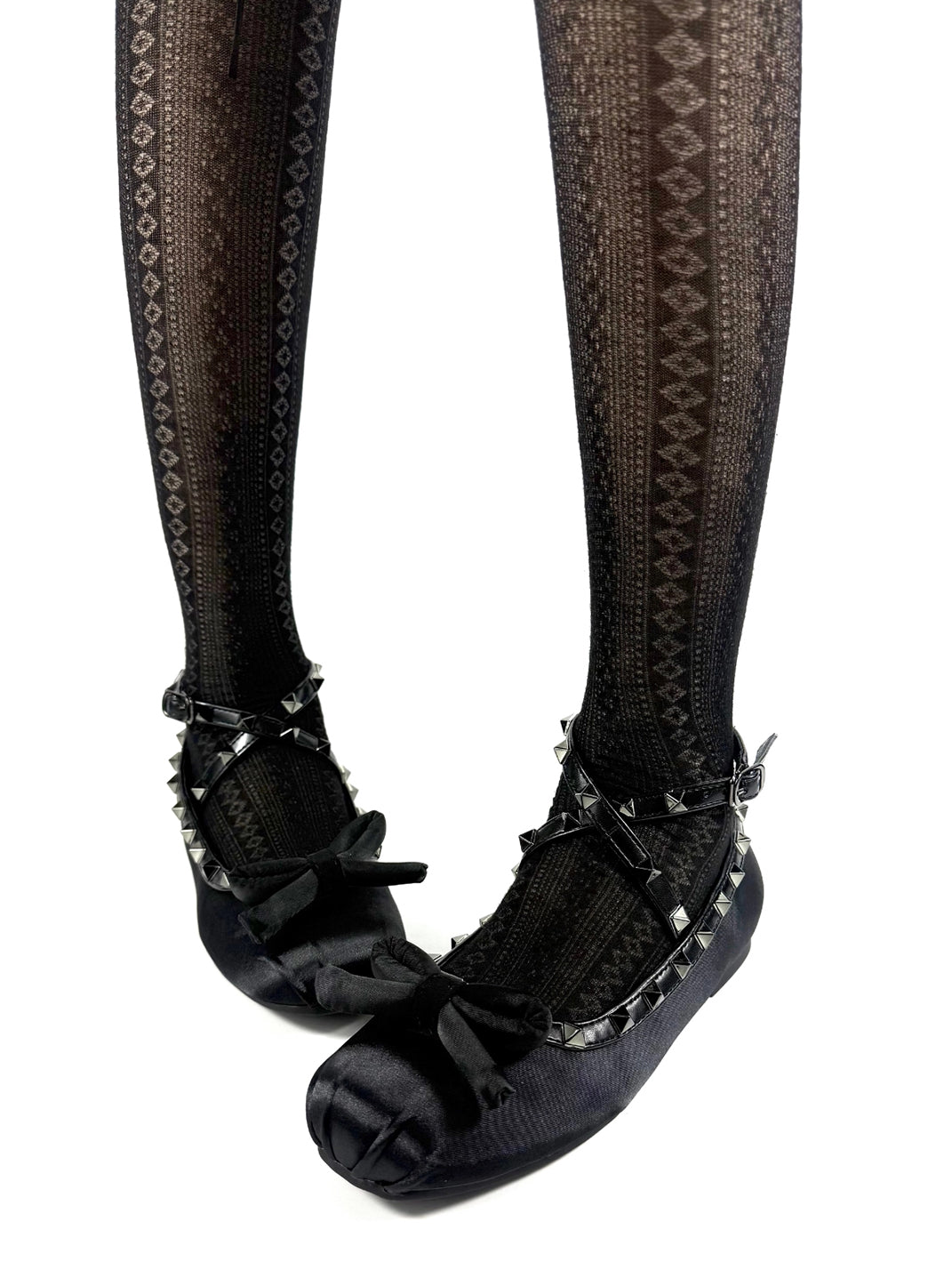 Studded Bow-Lace Satin Ballet Flats - Skipkicks