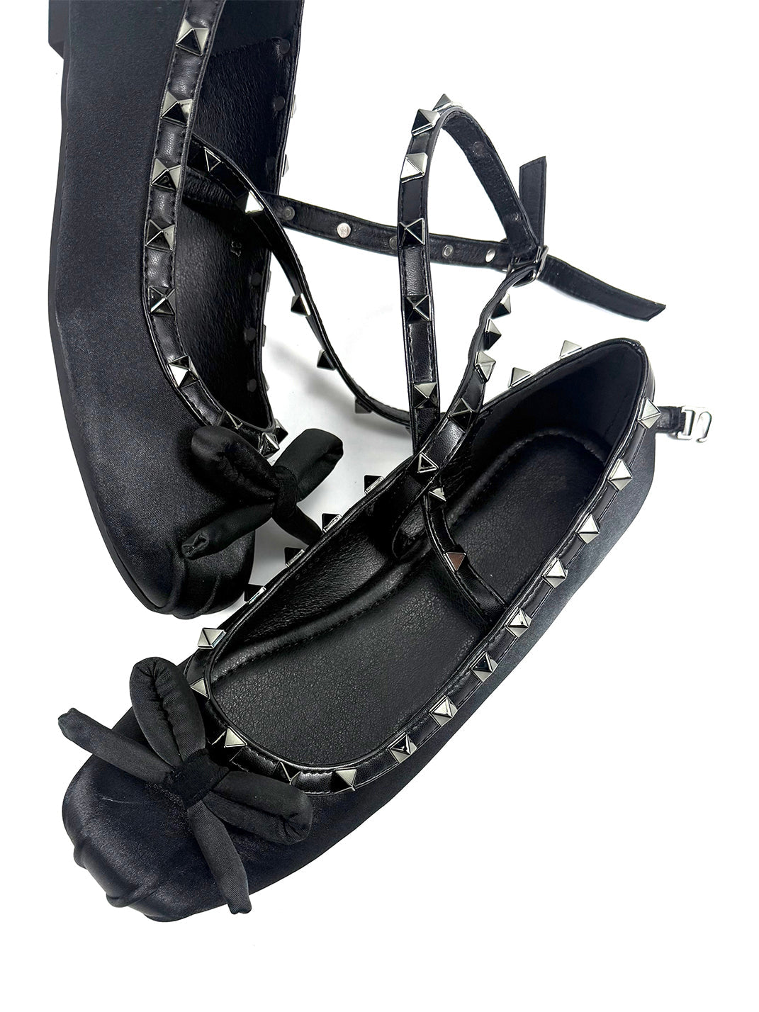 Studded Bow-Lace Satin Ballet Flats - Skipkicks