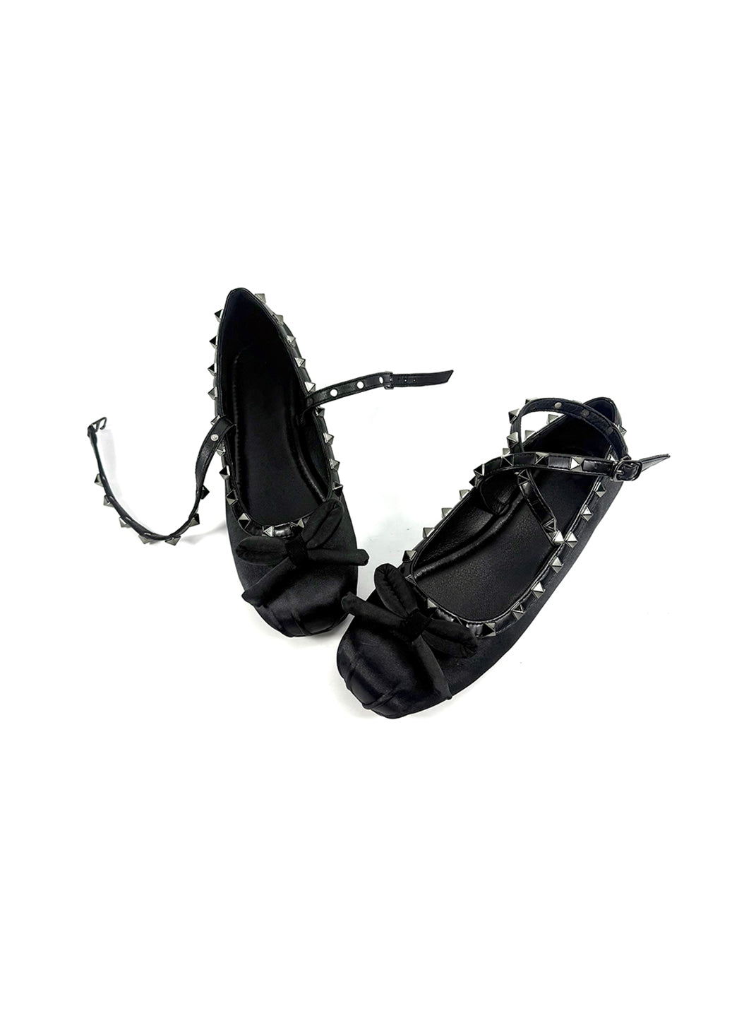 Studded Bow-Lace Satin Ballet Flats - Skipkicks