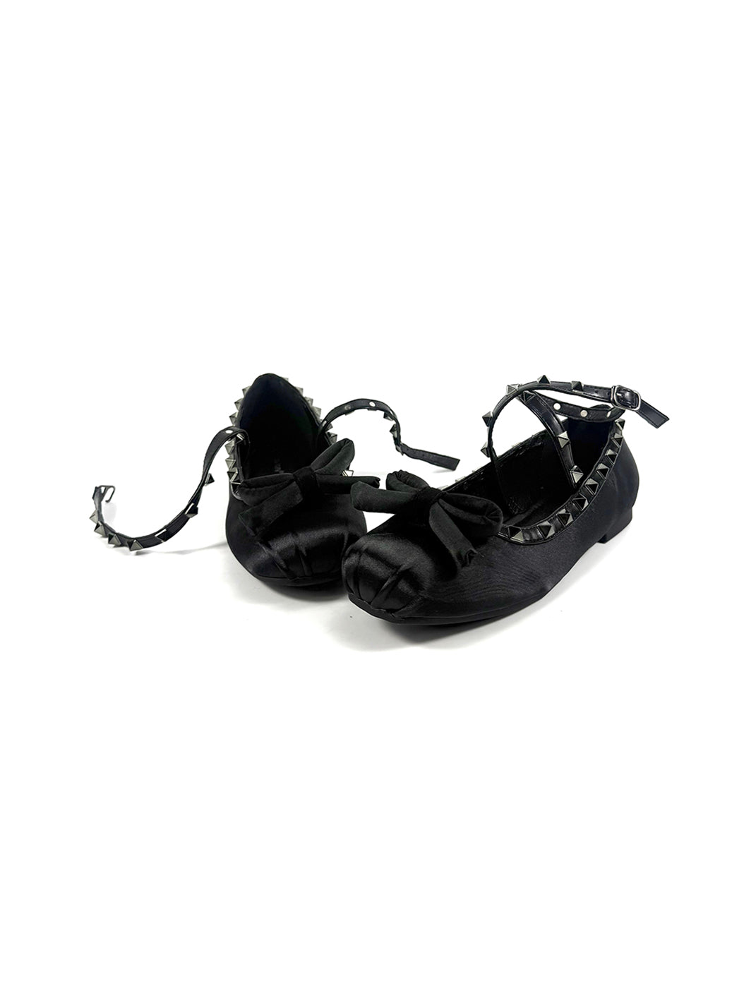 Studded Bow-Lace Satin Ballet Flats - Skipkicks