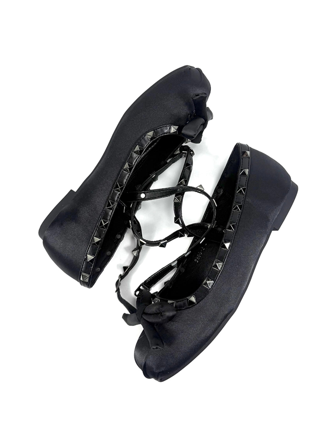 Studded Bow-Lace Satin Ballet Flats - Skipkicks