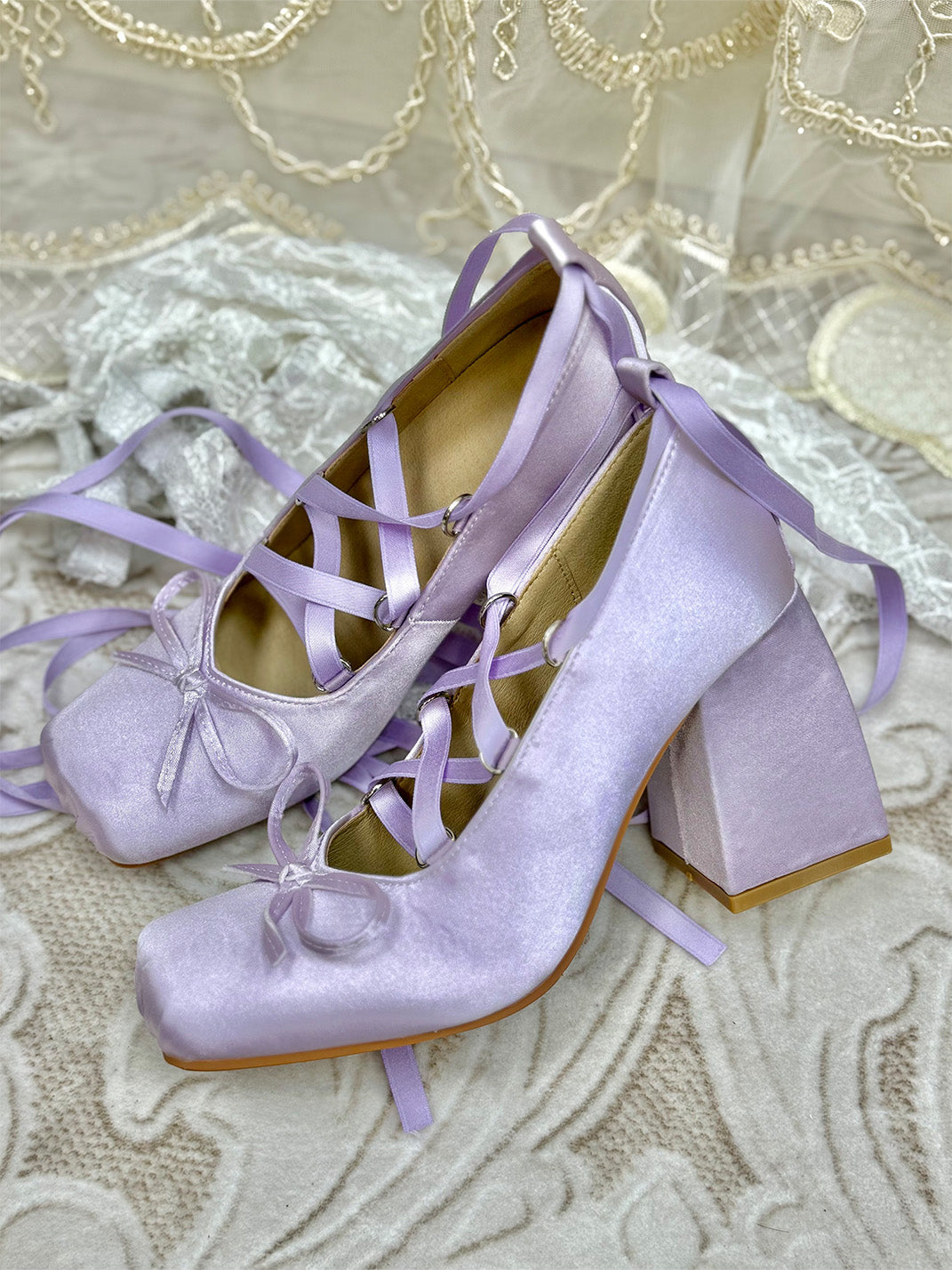 Bow-Tied Satin 9 cm Mary Jane Pumps - Skipkicks